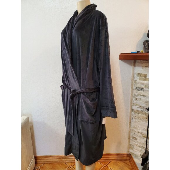ARABELLA SUPER SOFT VELOURS BLACK BATHROBE Size 2X # 175 - Picture 2 of 10